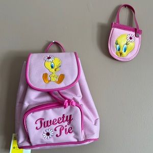 Looney Tunes Tweety Bird Mini Backpack & Cell Pouch Old Stock FLAWED!’